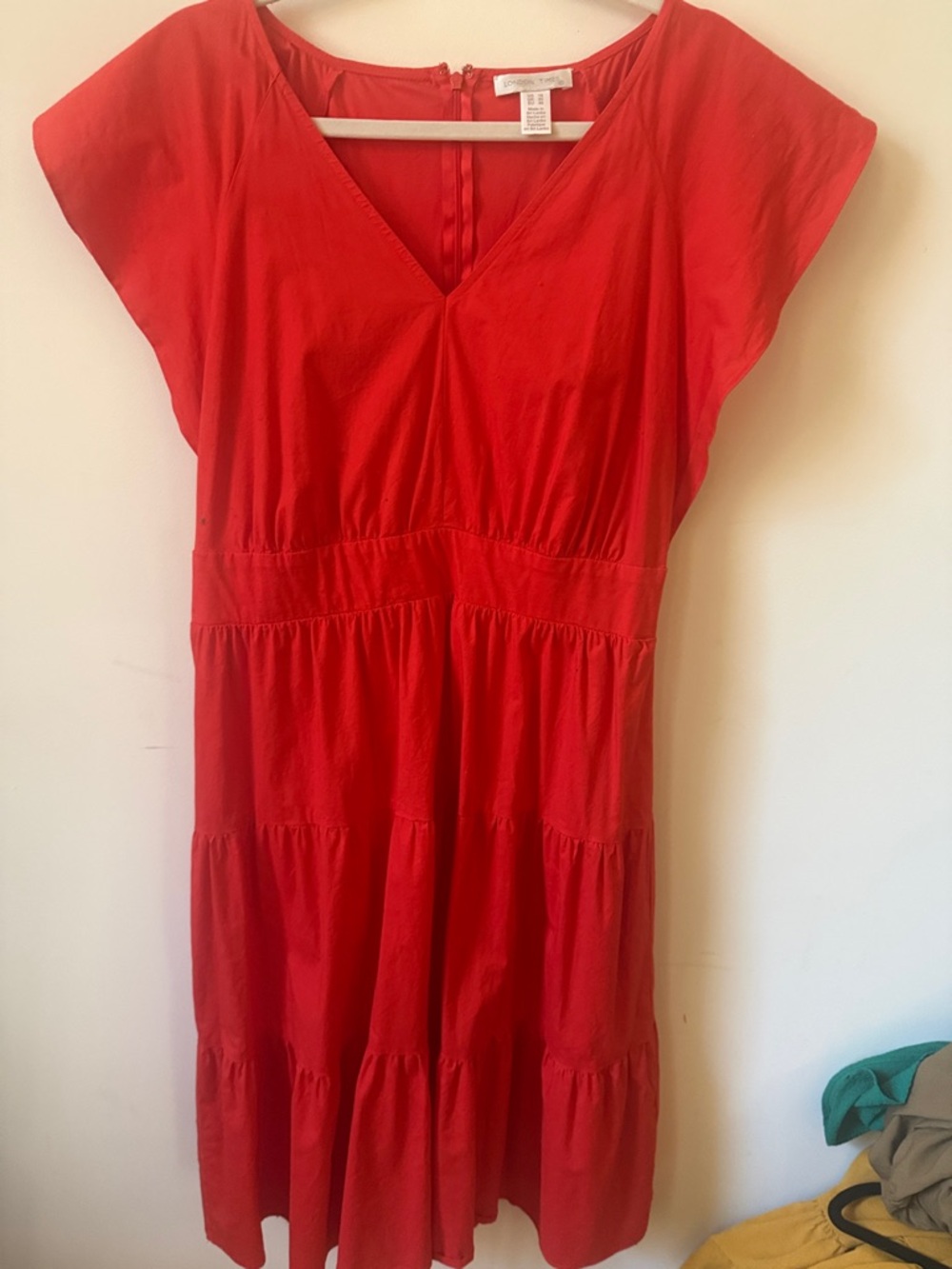 London Times Red V-Neck Tiered Midi Dress